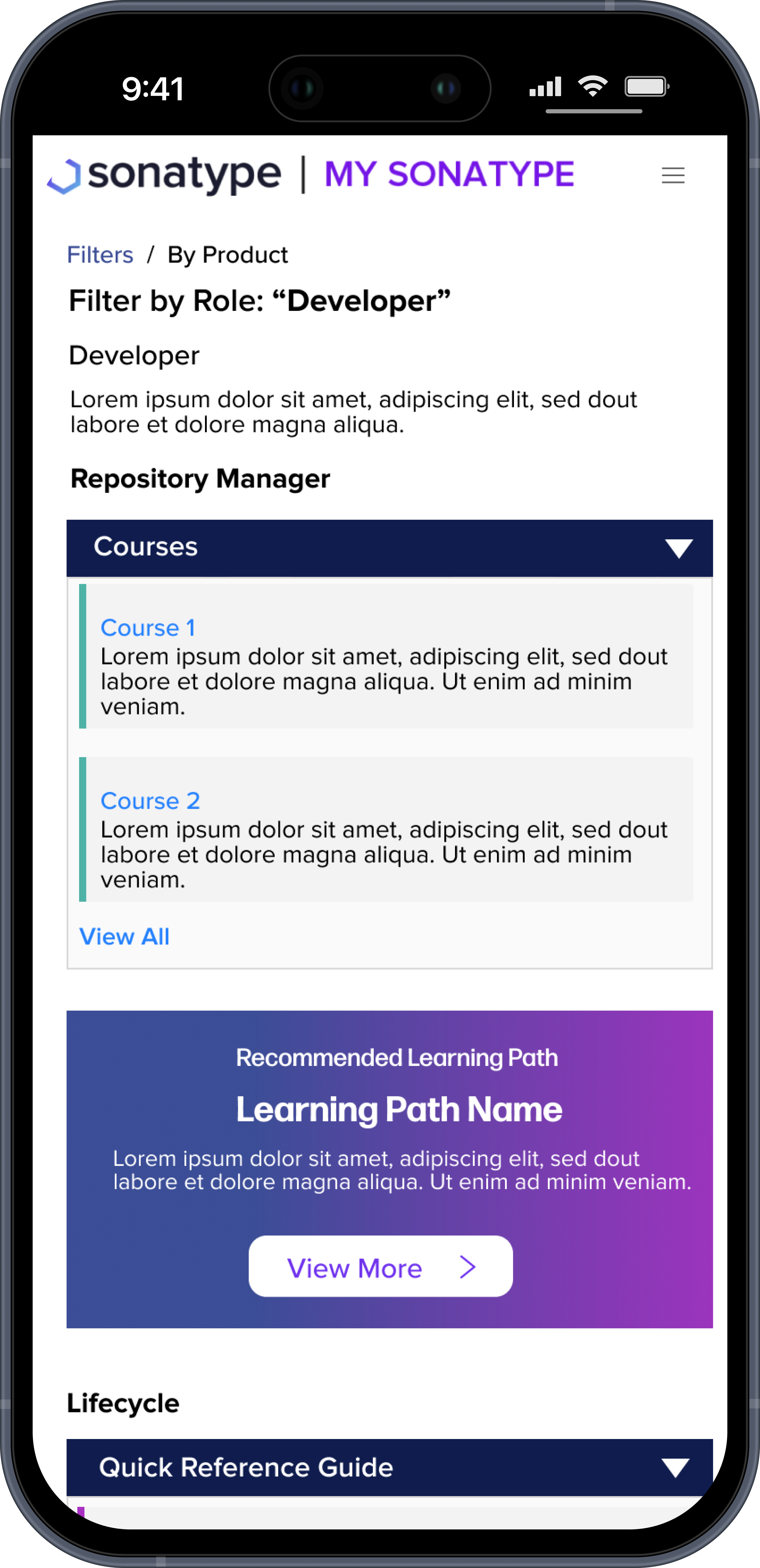 Sonatype — Mobile role-filtered experience