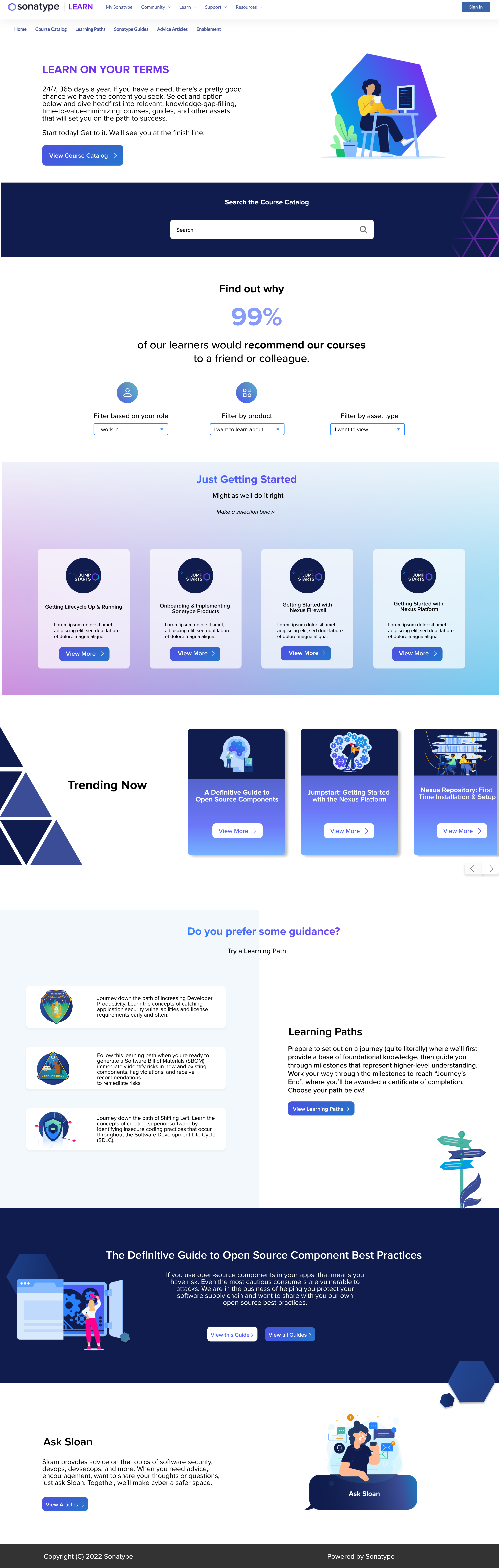 Sonatype — Learn page — first iteration