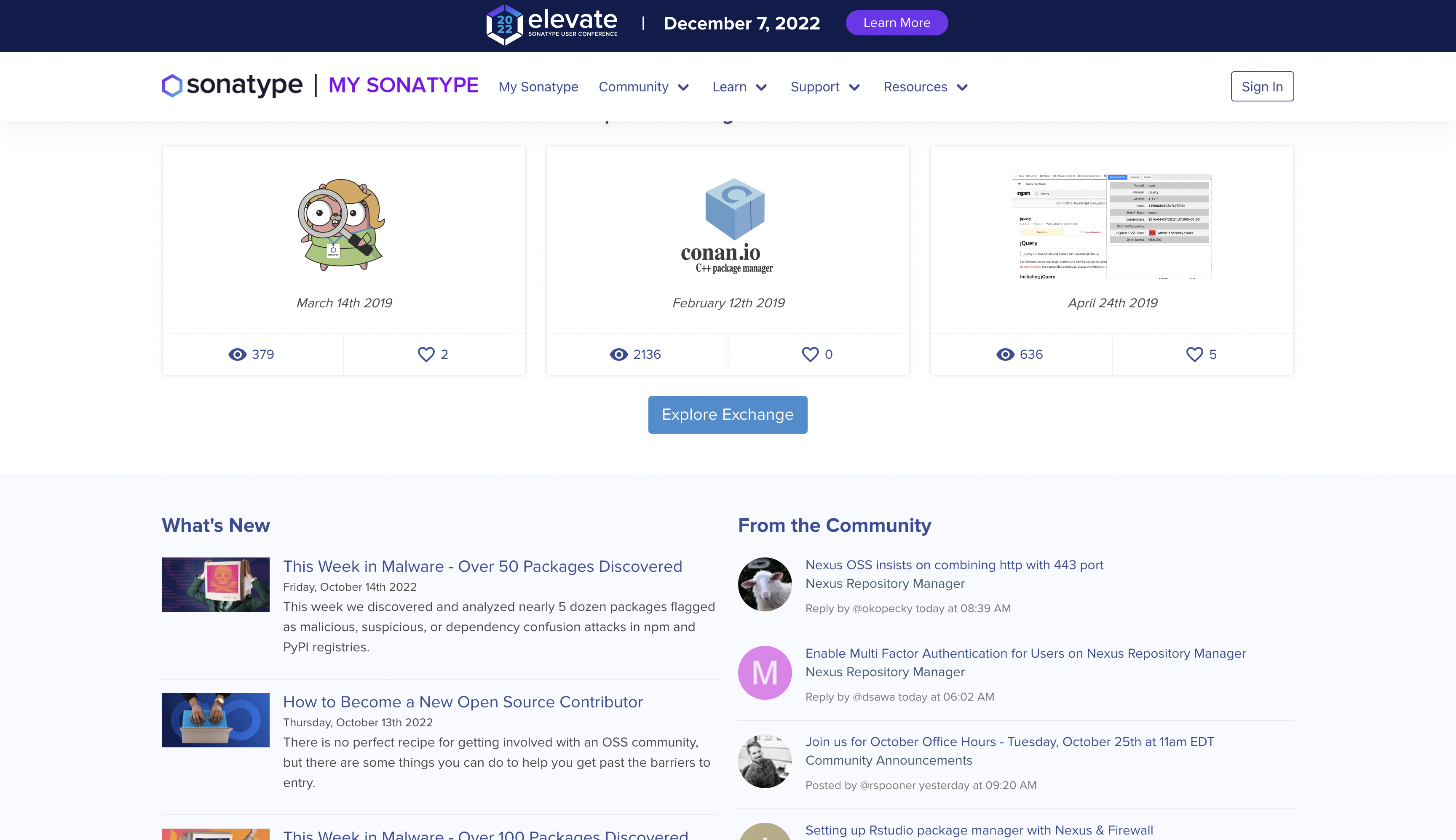 Sonatype — Original homepage — lower section