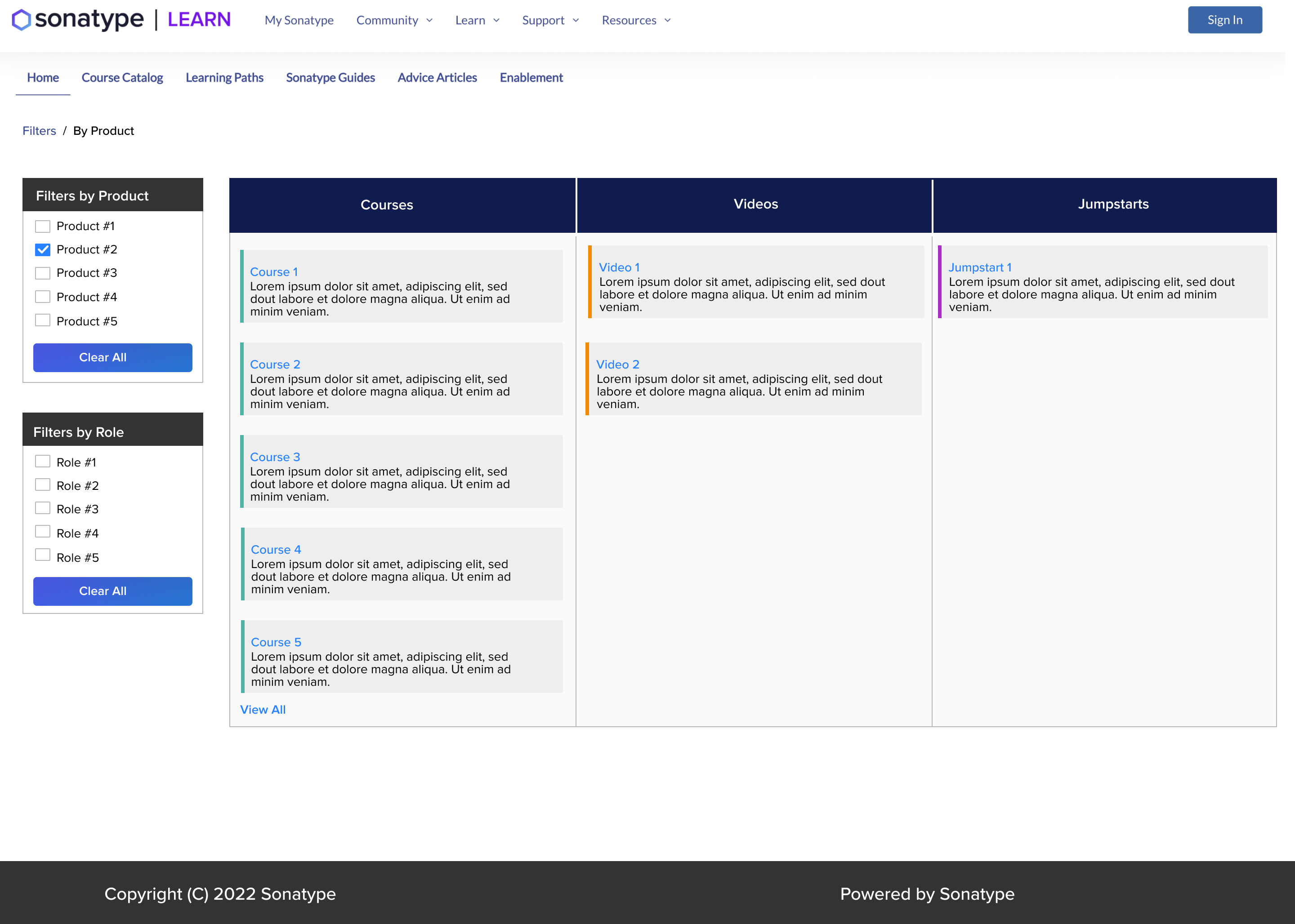 Sonatype — Product results with side filters
