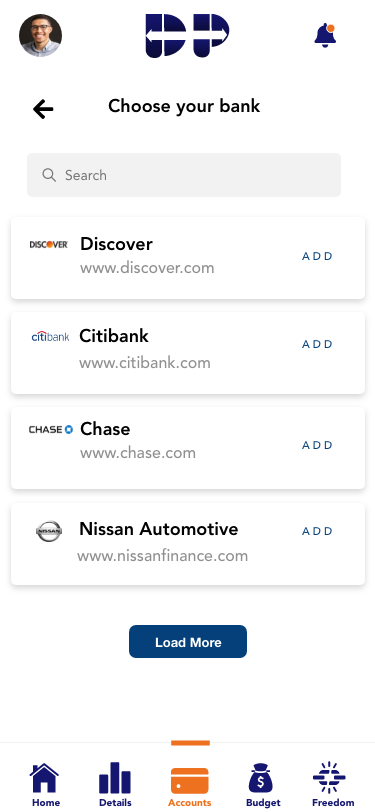 Debt Pull — Account Details — bank options