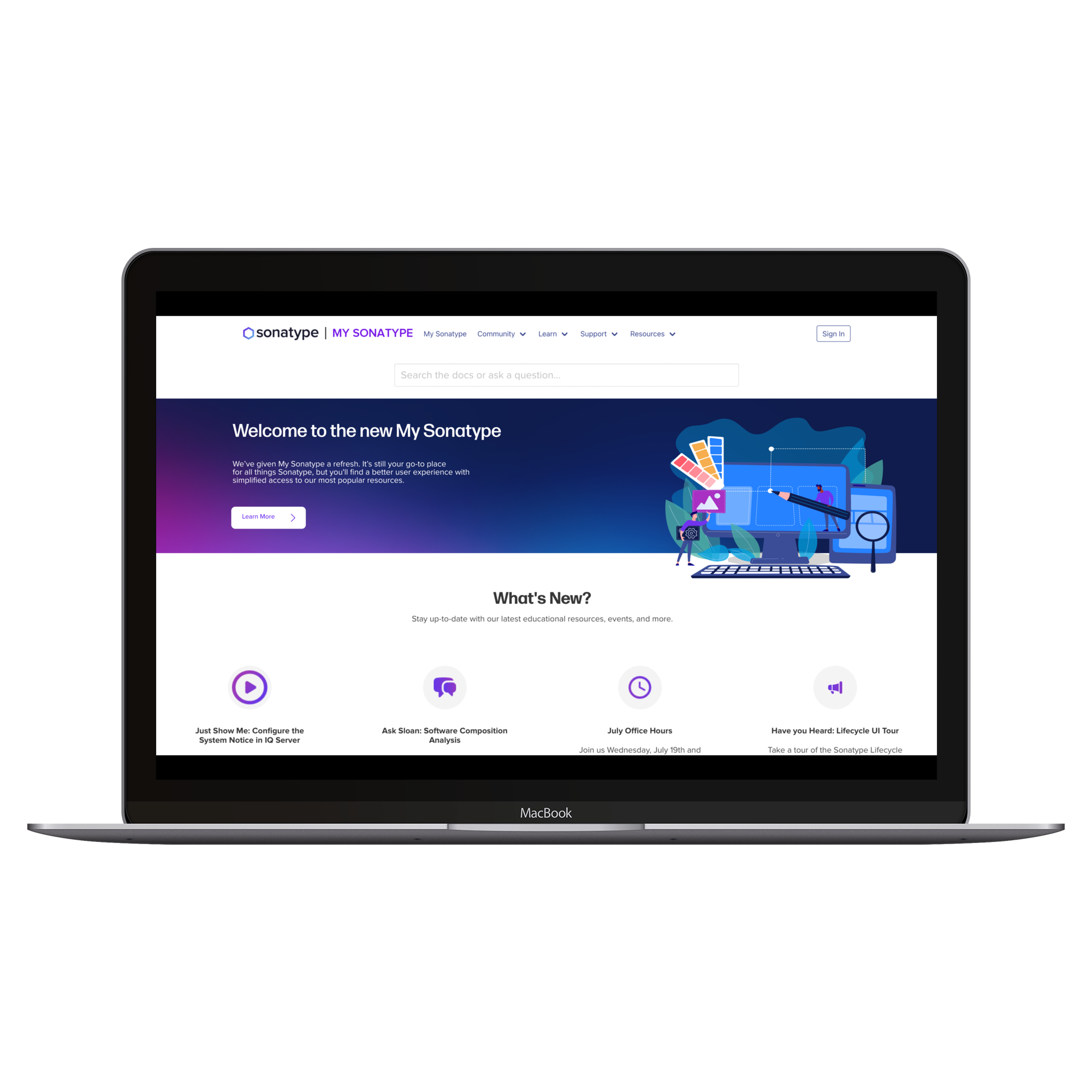 Redesigned my.sonatype homepage displayed on a laptop