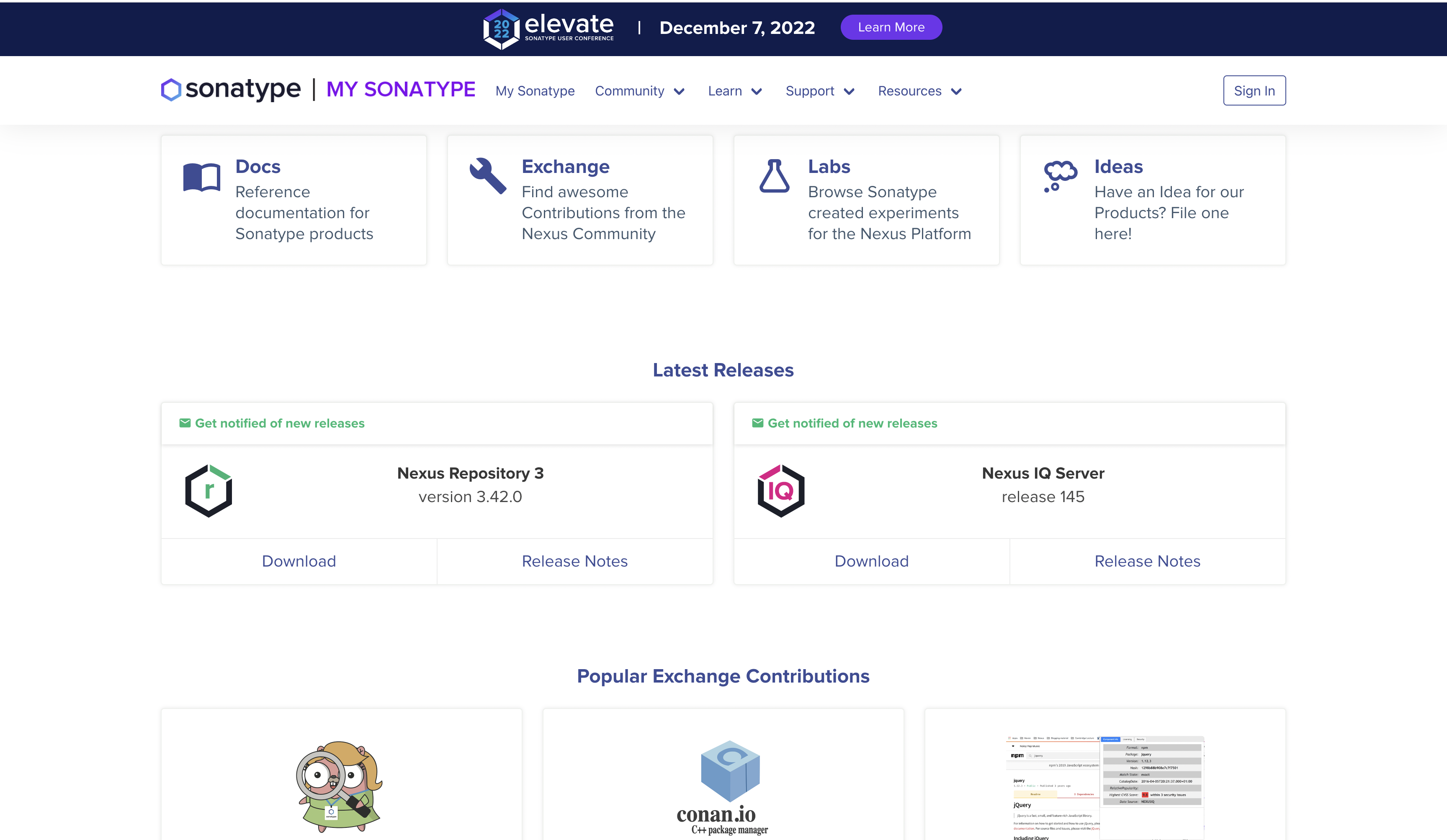 Sonatype — Original homepage — middle section