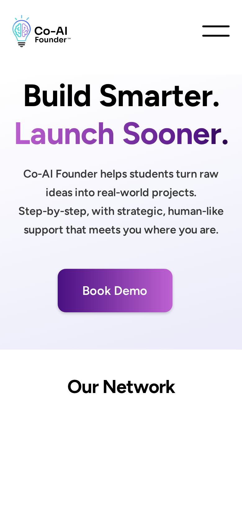 Co-AI Founder — Mobile homepage hero