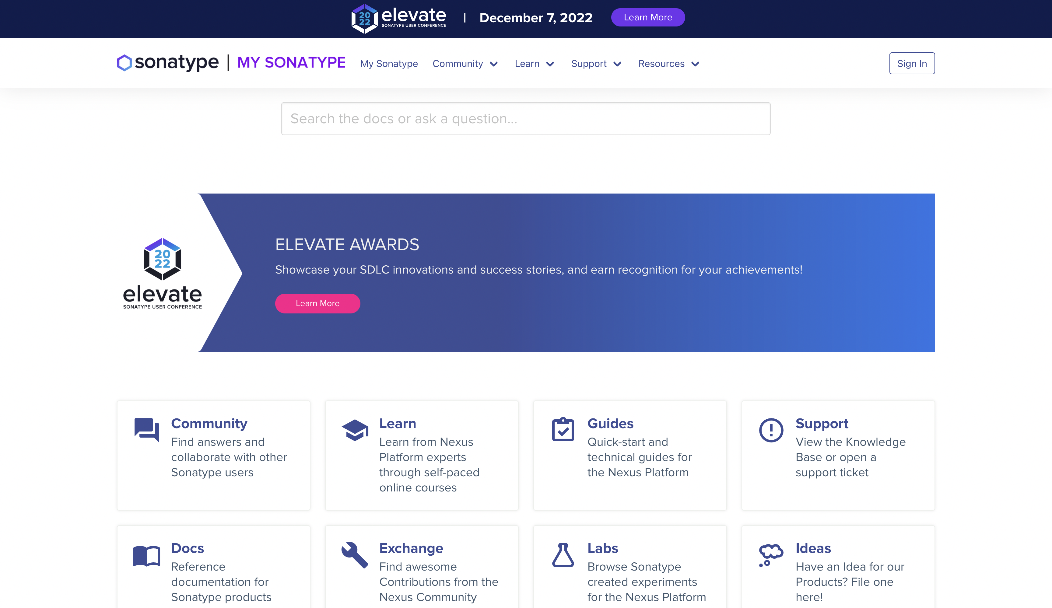 Sonatype — Original homepage — top section