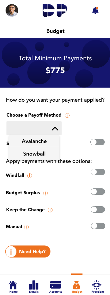 Debt Pull — Budget selection