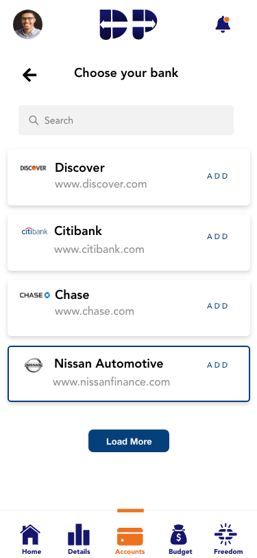 Debt Pull — Account Details — selected bank
